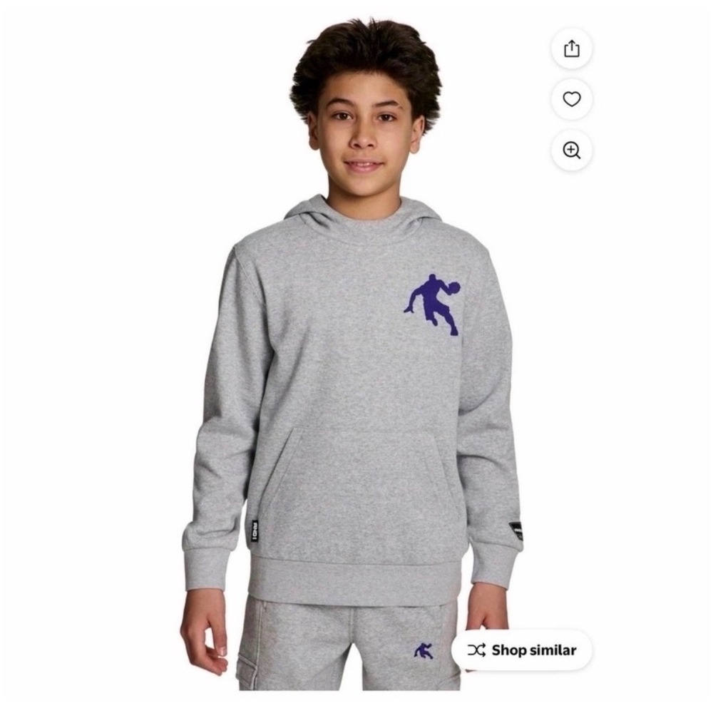AND1 Boy's Athletic Graphic Fleece Hoodie – Grey/Purple – Kids XXL (18) – NWT